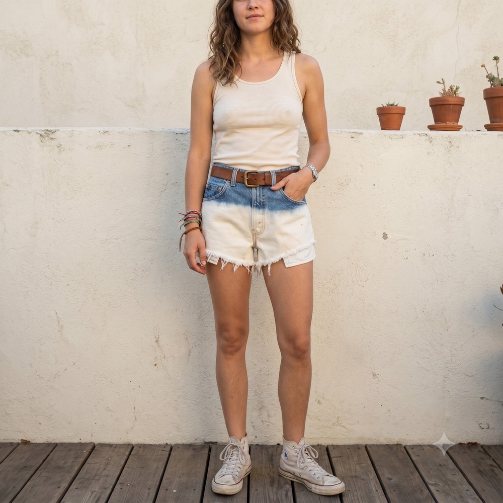Vintage 90s Levi's 560 Womens Shorts 28 Blue White Ombre Dip Dye Cut Off